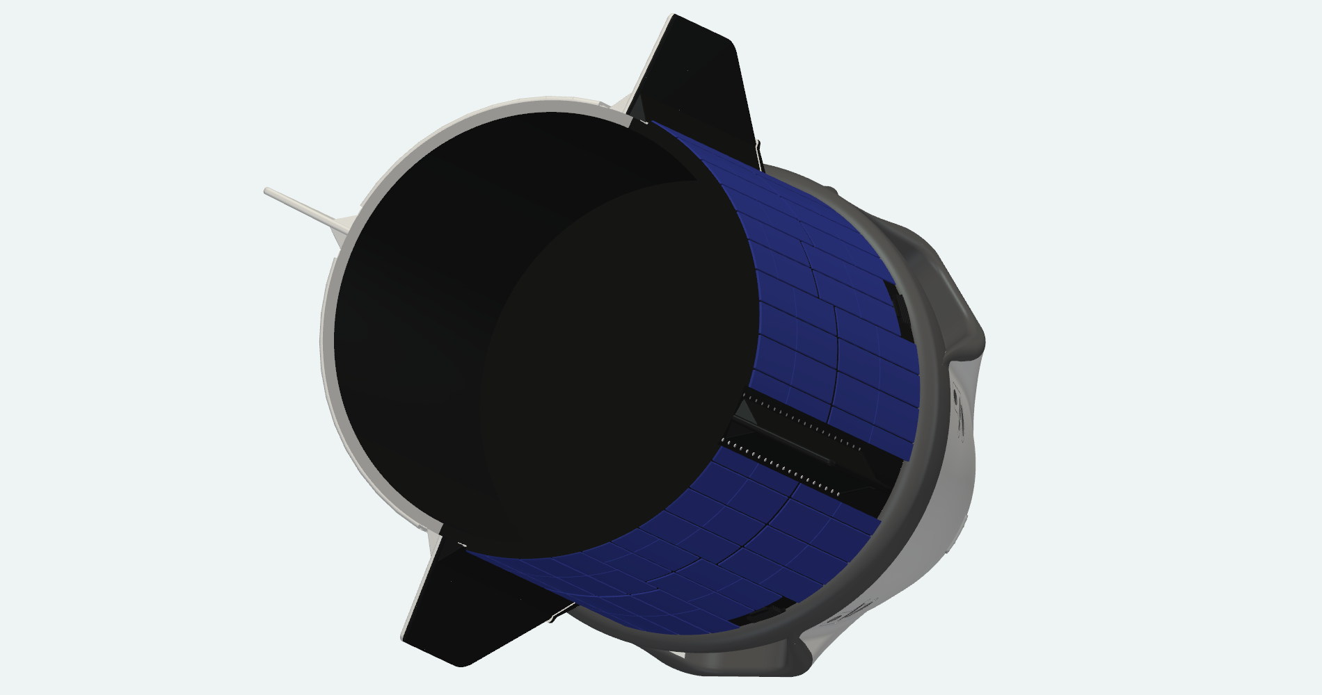 Aft view of the trunk, fins and solar array