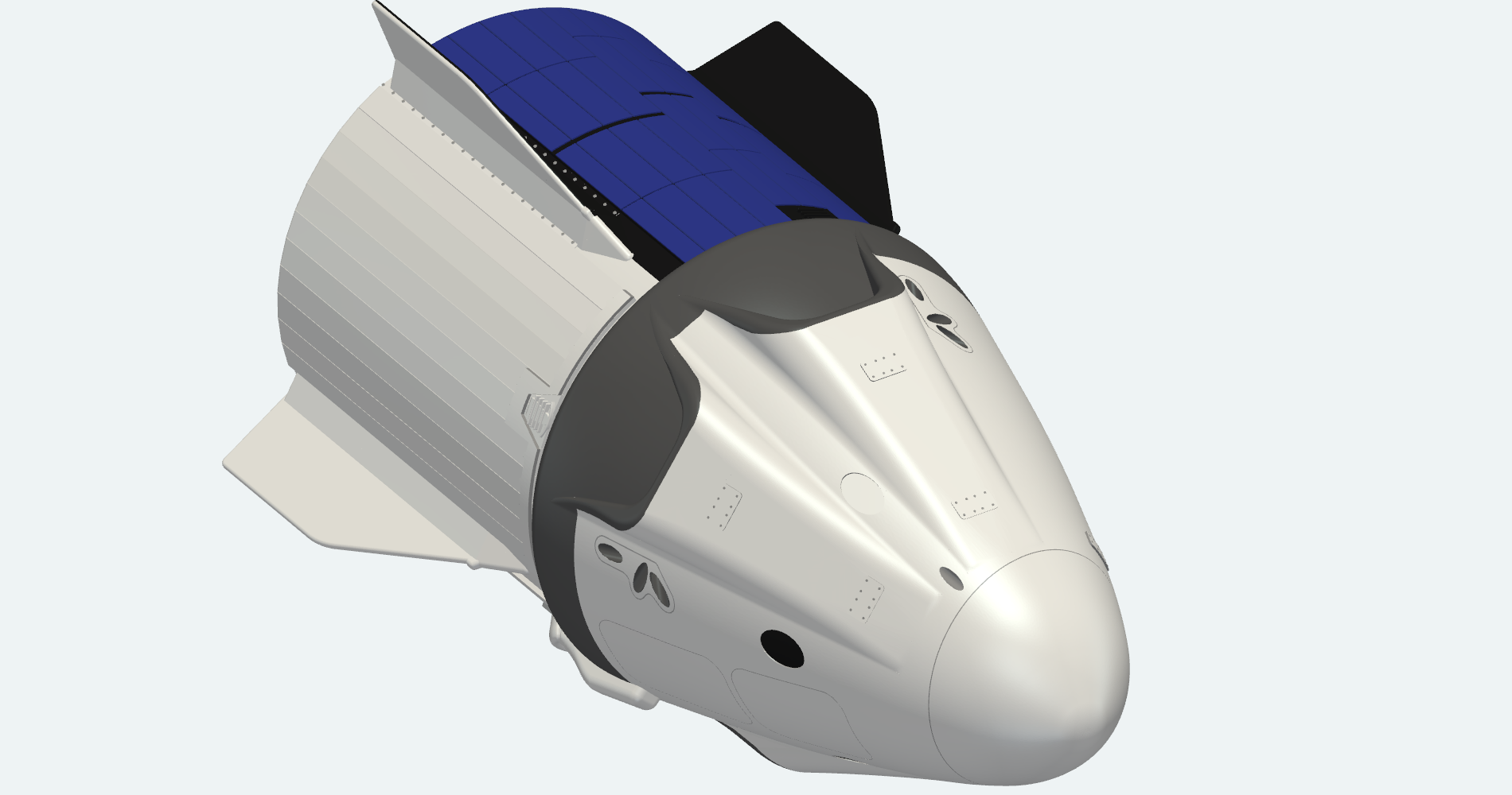Three-quarter view of the capsule and trunk geometry