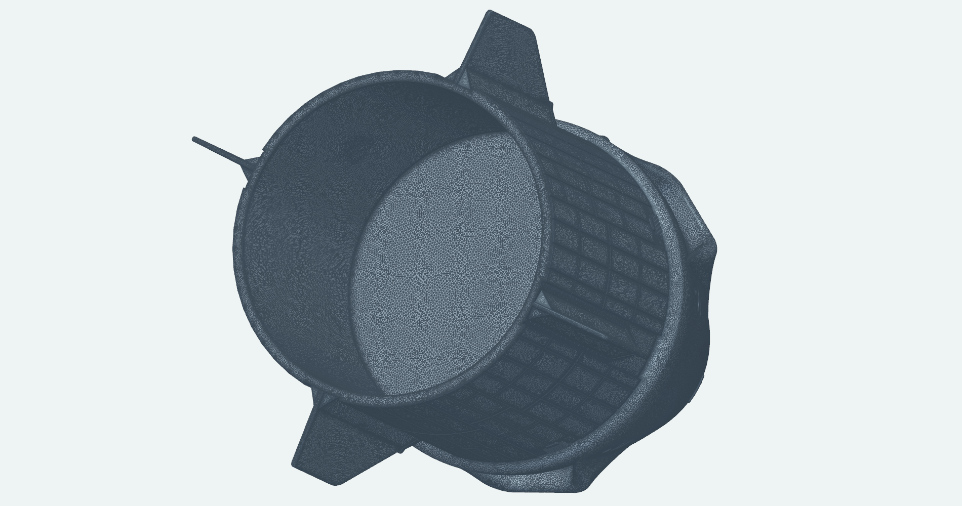 Surface mesh of the trunk, fins and solar array seen from behind