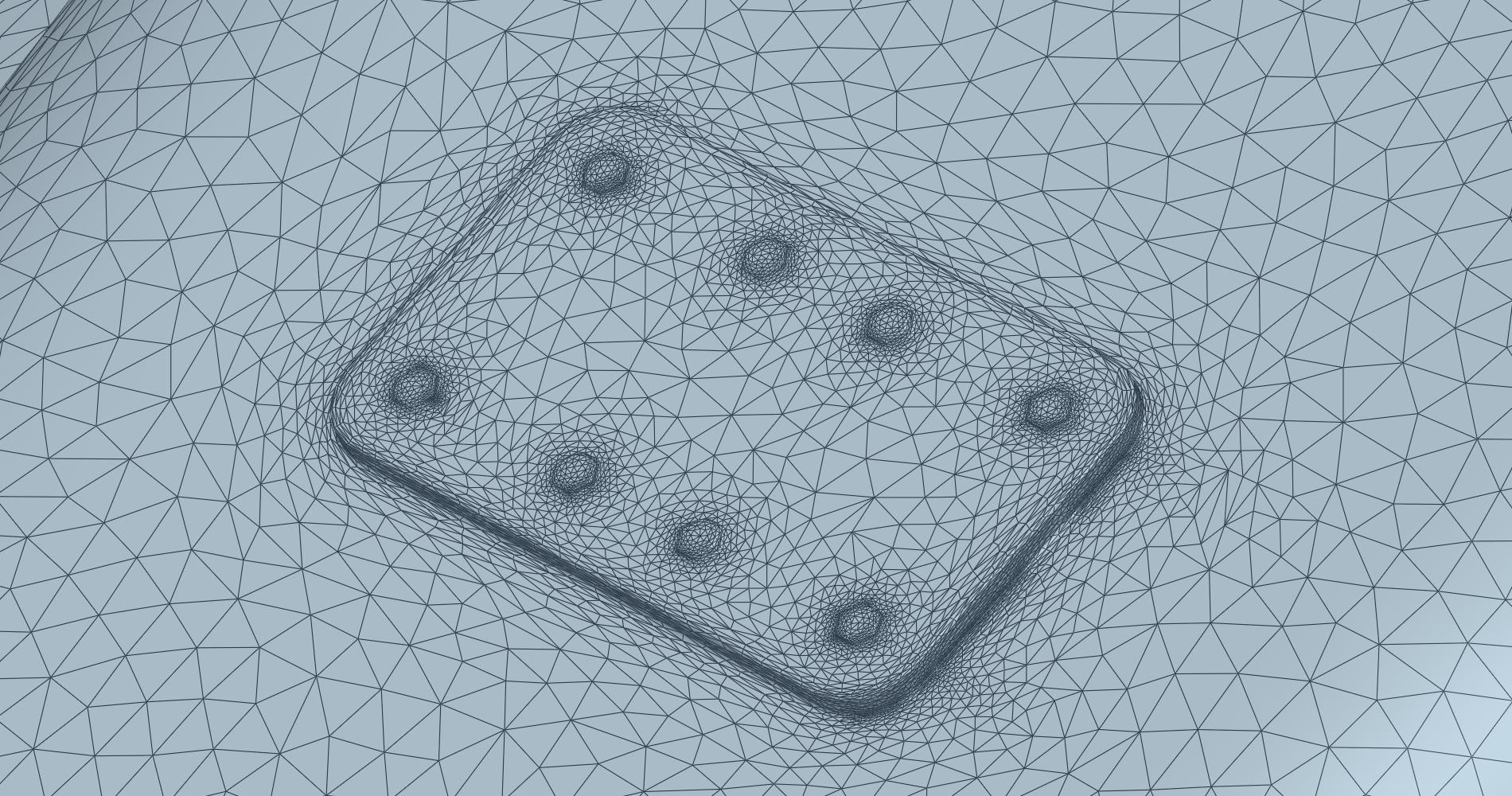 Surface mesh with a 1 mm geometry accuracy, showing the panel edge and all eight bolt heads