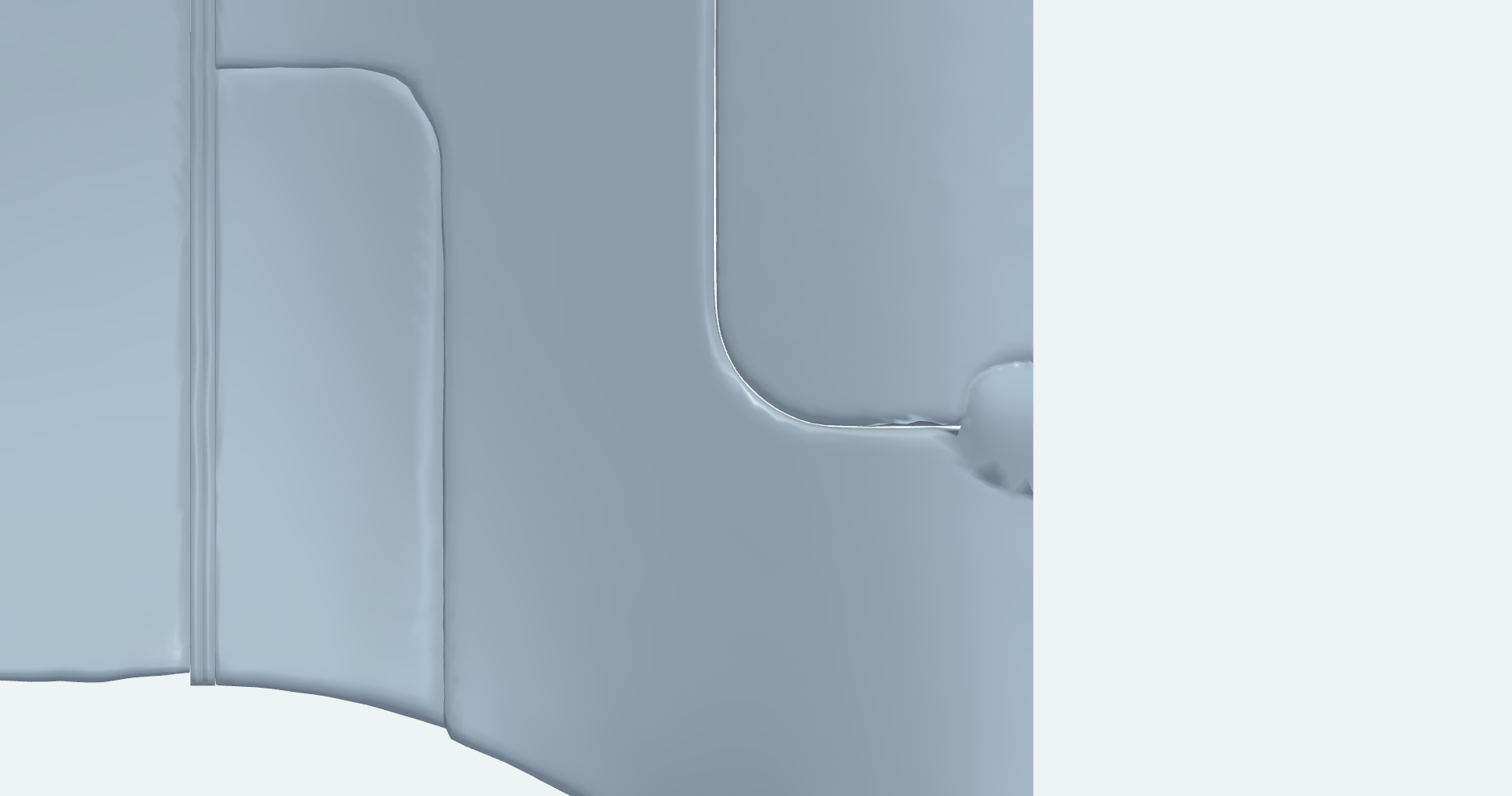 Original scan at the tail panel gap with the upper shell isolated near the centerline