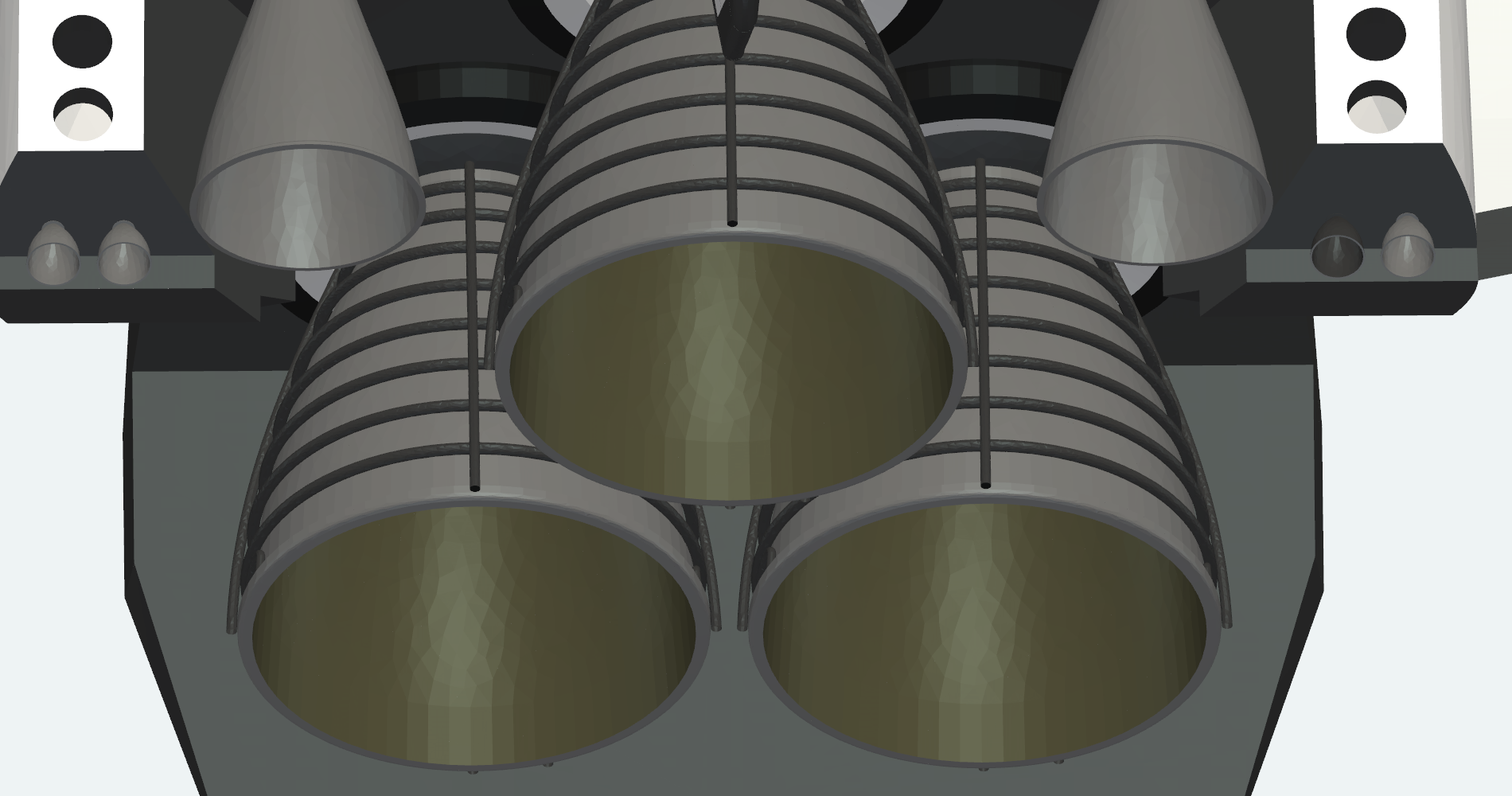 Main-engine nozzles with their stiffening rings, seen from below