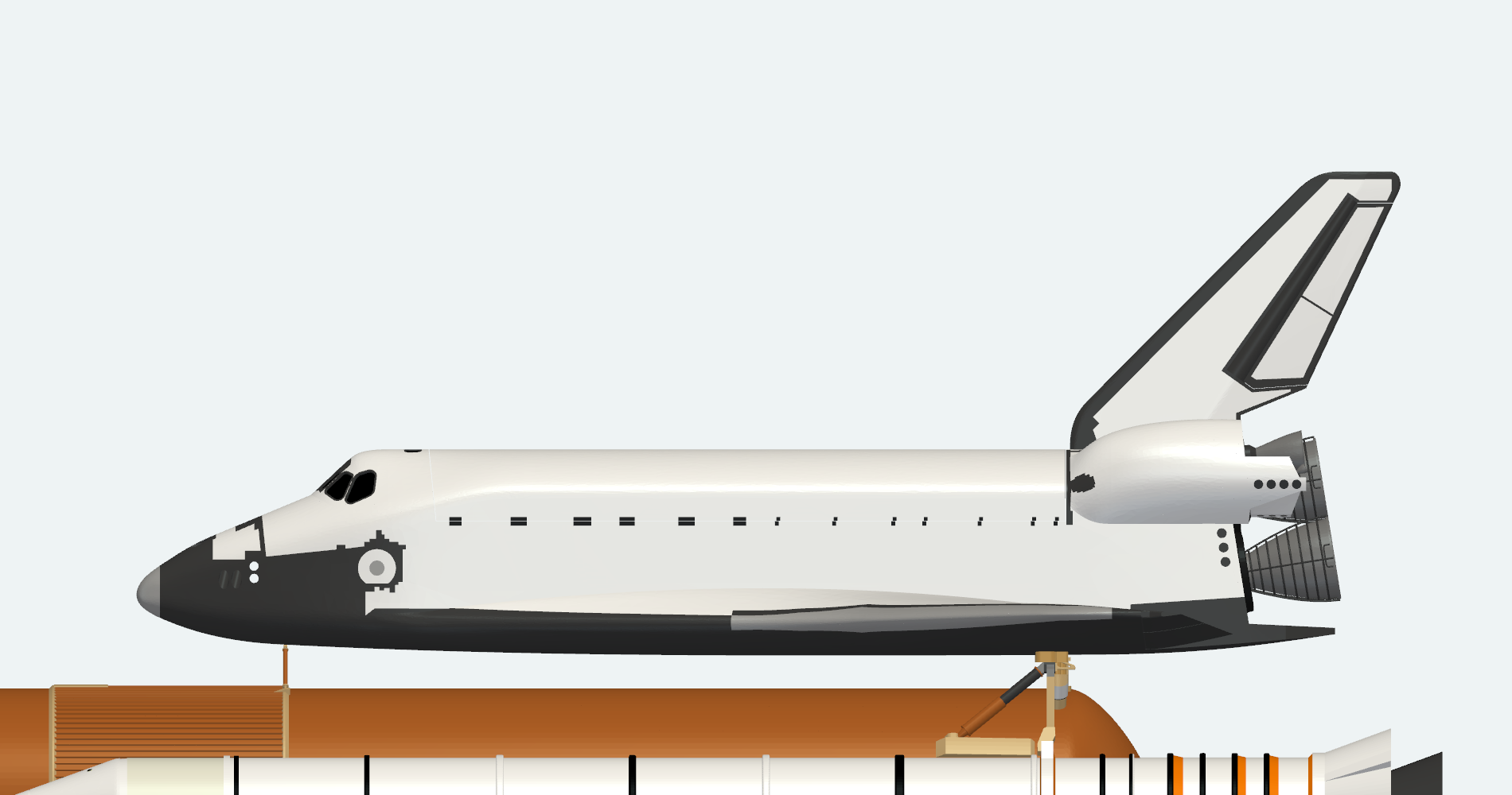 Side view of the Space Shuttle orbiter above the external tank