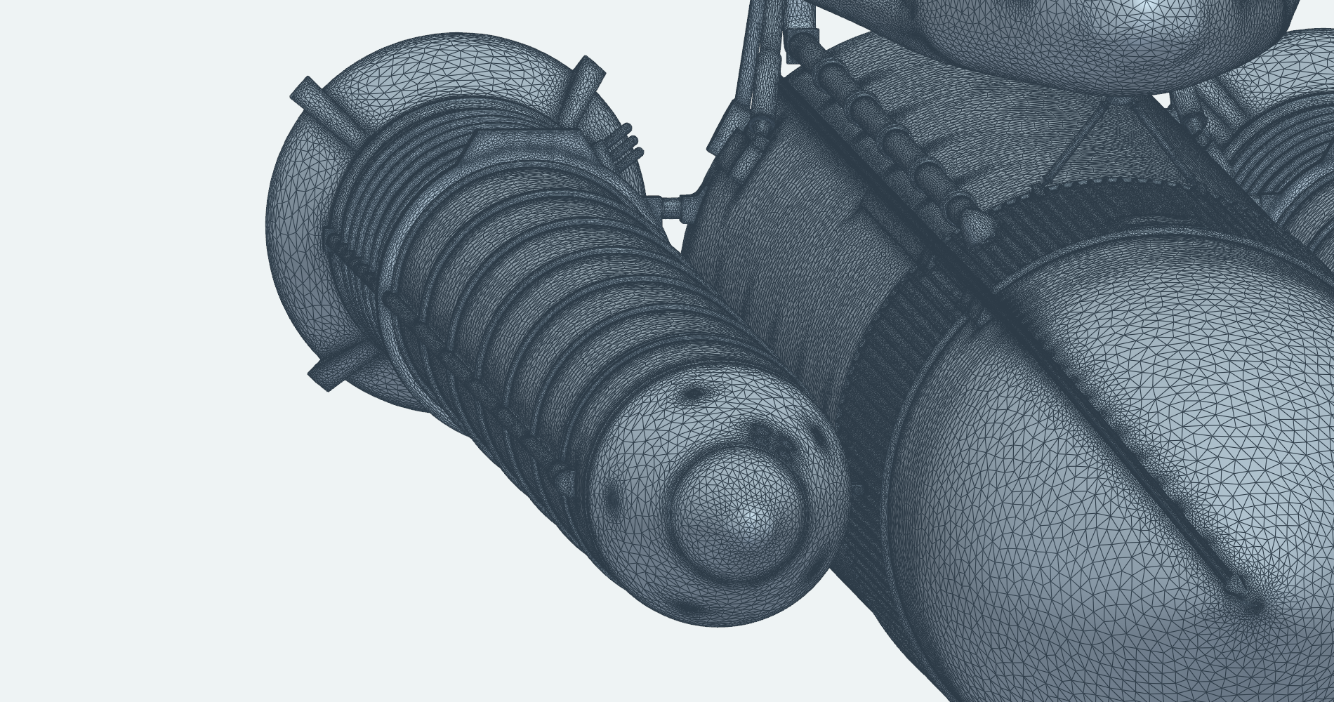 Surface mesh of a solid rocket booster's nose, stiffening rings and cable tunnel beside the external tank