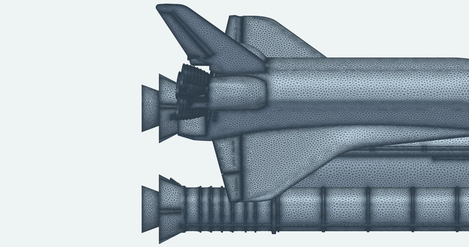 Surface mesh of the orbiter's vertical tail, elevons and booster nozzles seen from above