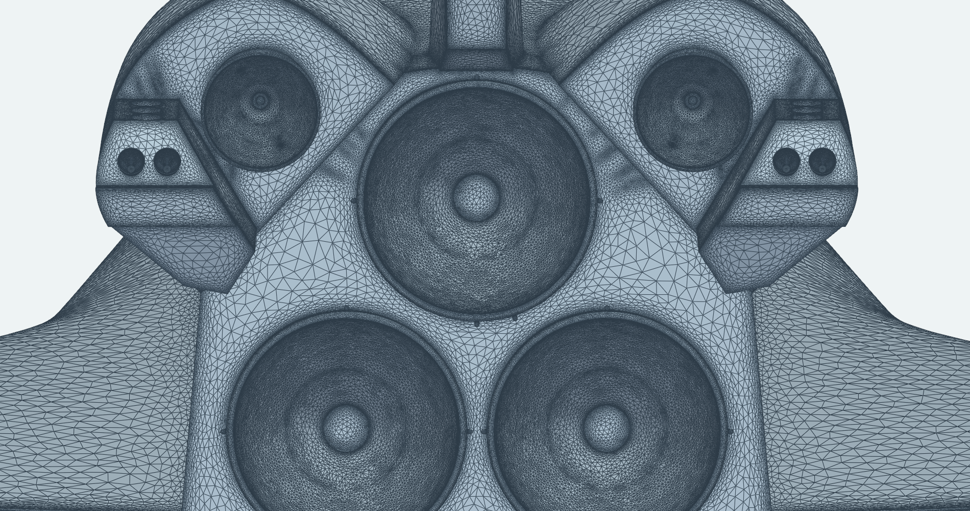 Surface mesh of the three main-engine nozzle exits and the OMS pods