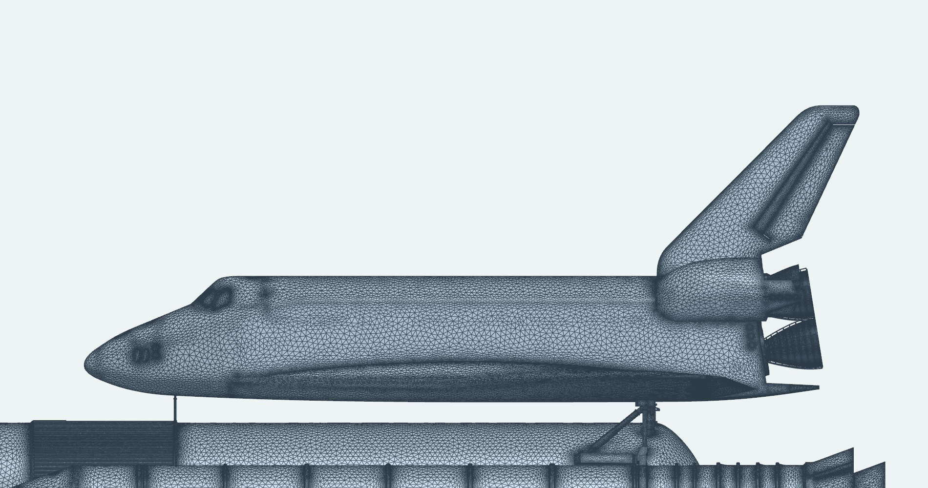 Surface mesh of the Space Shuttle orbiter seen from the side above the external tank