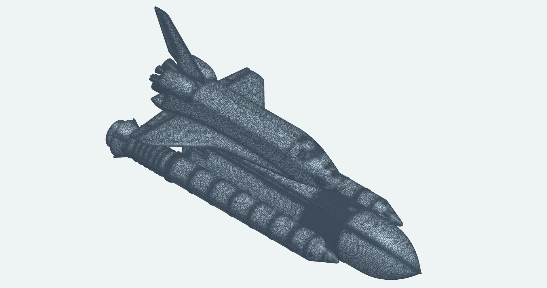 Isometric view of the GeometryAI surface mesh of the Space Shuttle launch stack
