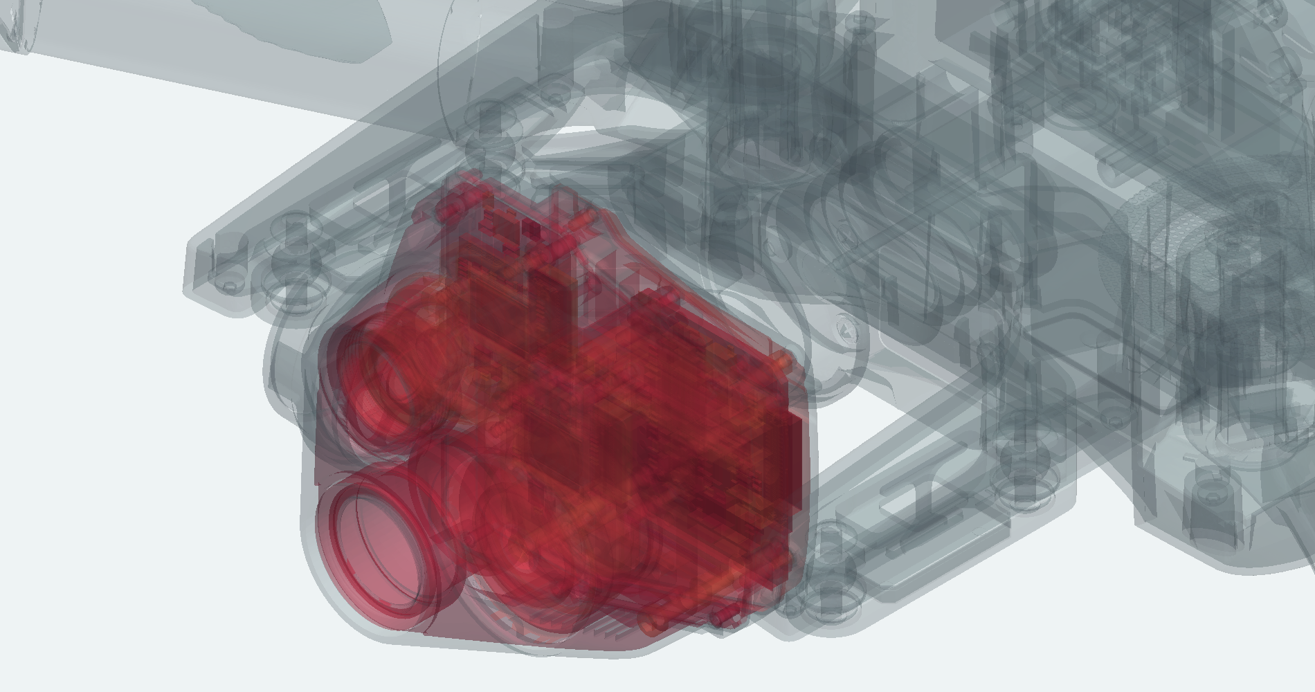 Blue-grey retained faces and red interior faces removed by GeometryAI